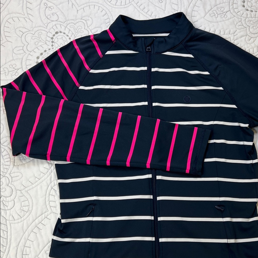 G/FORE Striped Block Full Zip Golf Top - Navy and Pink Jacket - Women’s Small